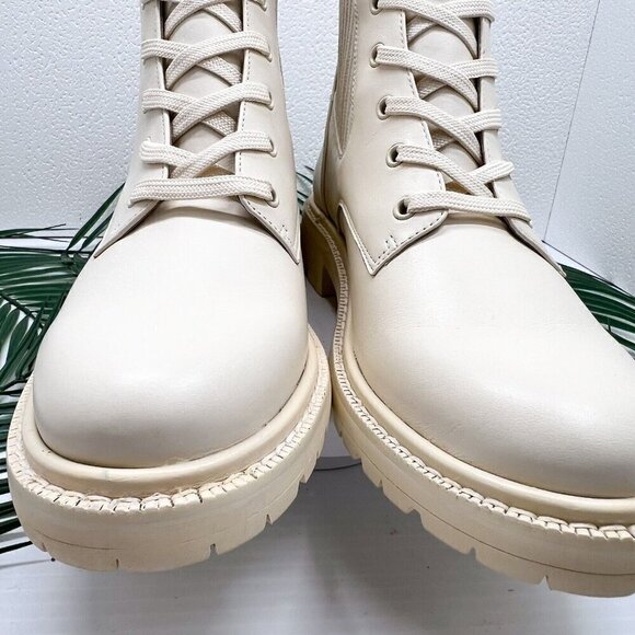 Sam Edelman Lydell Ivory Leather Combat Boots Lug Sole Size 9M NWB Chic Fall - Picture 3 of 13